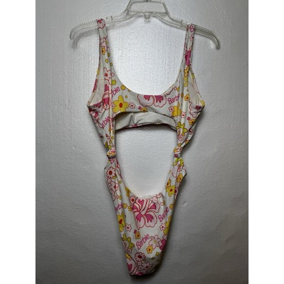Barbie Monokini SIZE L One-Piece Swimsuit‎ White Multicolored Flowers Beach Cute - Picture 2 of 6